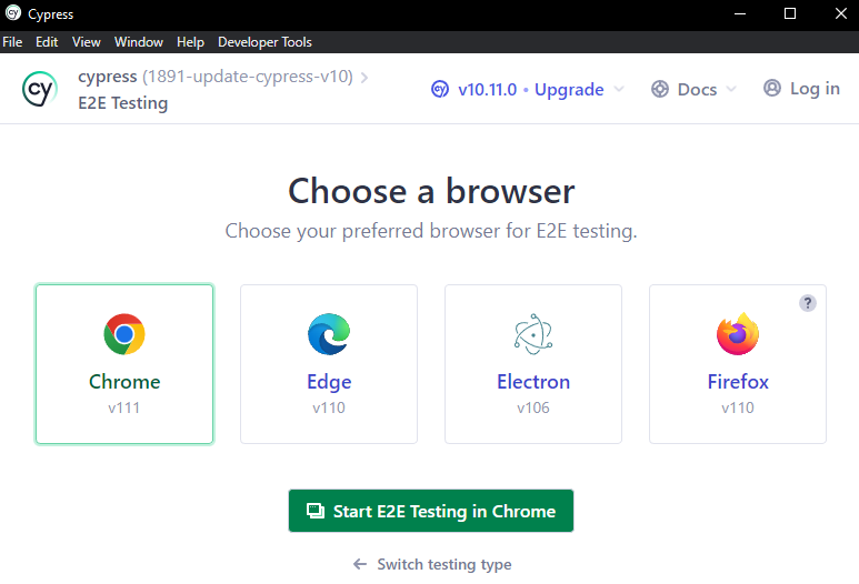 Cypress Test Chrome
